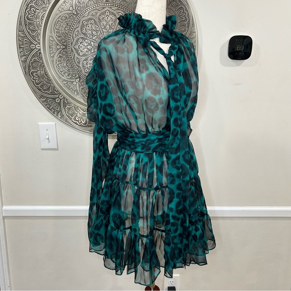 NWT Gigiis Green and Black Cheetah Print Dress with Belt Size Medium - Picture 4 of 10
